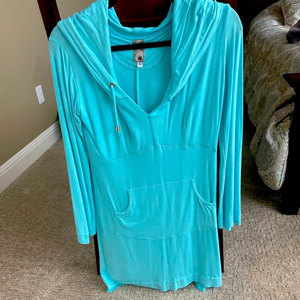 Tiffany blue Sita hooded dress/swim cover up size L